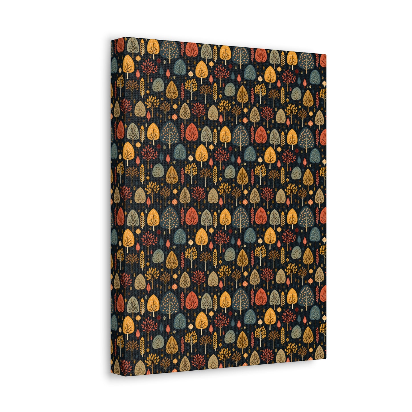 Mid-Century Mosaic: Dappled Leaves and Folk Imagery - Satin Canvas, Stretched