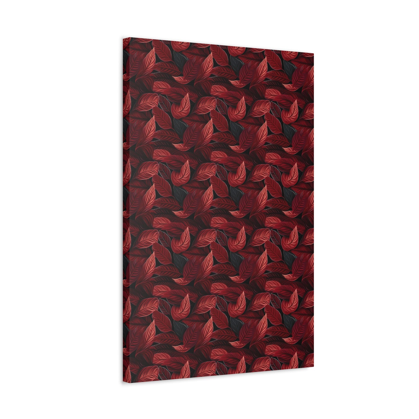 Scarlet Whispers: Lush Autumn Colours in Botanical Bliss - Satin Canvas, Stretched