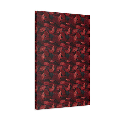 Scarlet Whispers: Lush Autumn Colours in Botanical Bliss - Satin Canvas, Stretched