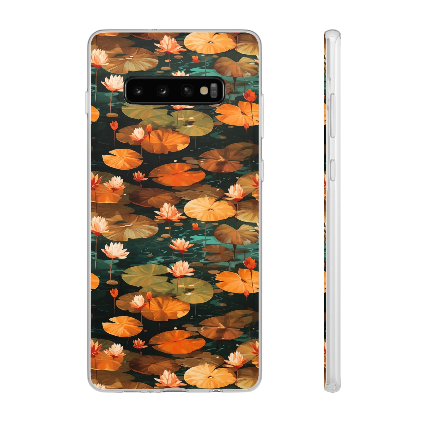 Orange Lotus Whisper: Autumn on the Water - Flexible Phone Case