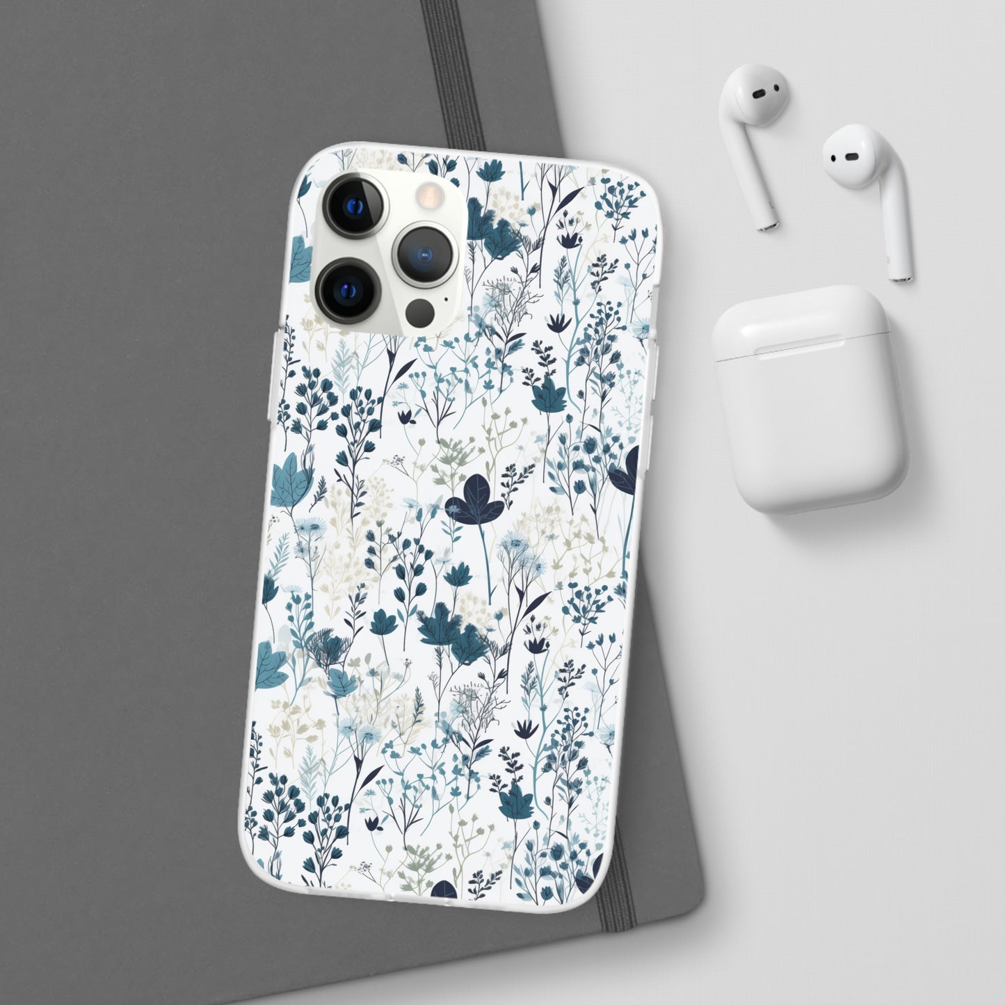 Serene Blue Wildflower Phone Case - Elegant White Background Design - Spring Collection - Flexi Cases Phone Case Pattern Symphony iPhone 12 Pro  