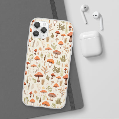 Mushroom Haven - Autumnal Tones Botanical illustration - Flexible Phone Case