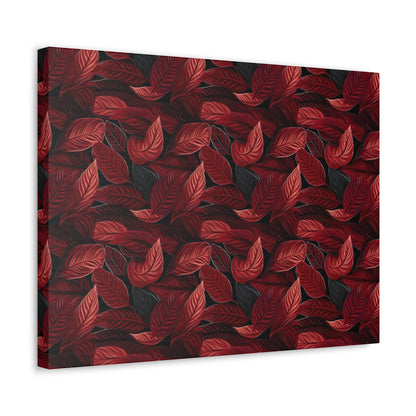 Scarlet Whispers: Lush Autumn Colours in Botanical Bliss - Satin Canvas, Stretched