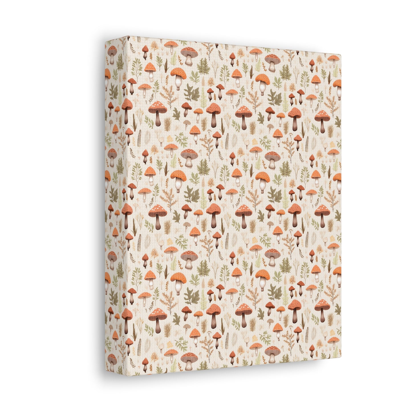 Mushroom Haven: Autumnal Tones Botanical Illustration - Satin Canvas, Stretched