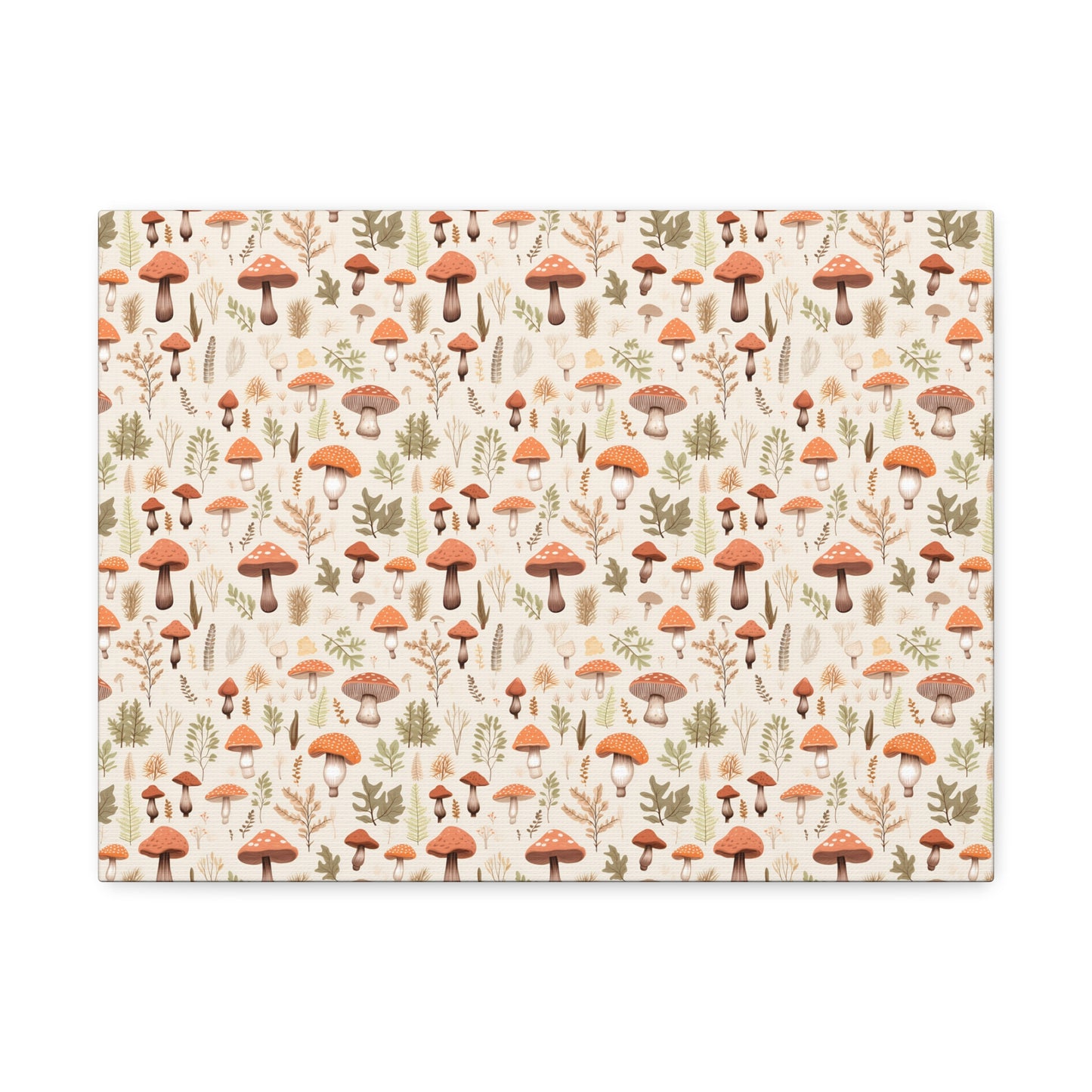 Mushroom Haven: Autumnal Tones Botanical Illustration - Satin Canvas, Stretched