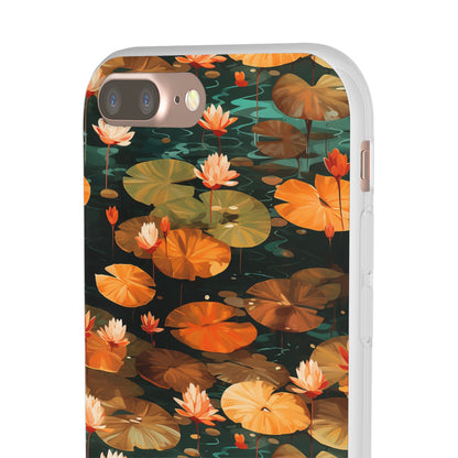 Orange Lotus Whisper: Autumn on the Water - Flexible Phone Case