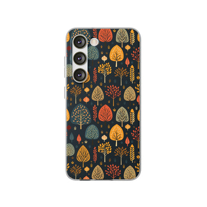 Mid-Century Mosaic: Dappled Leaves and Folk Imagery - Flexible Phone Case