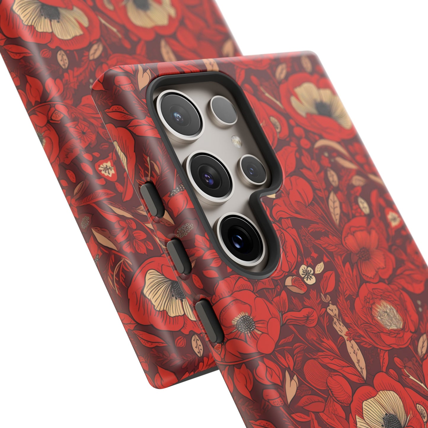 Radiant Spring Blossoms Tough Phone Case - Vibrant Red Floral Design