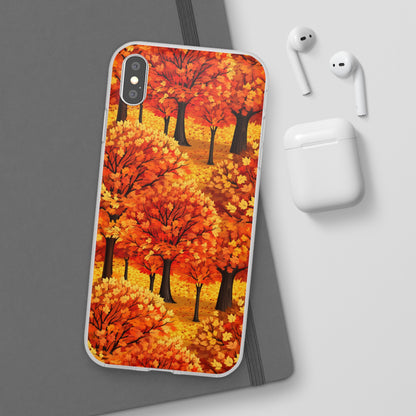 Impasto-Style Woodlands: High-Contrast Autumn Foliage - Flexible Phone Case