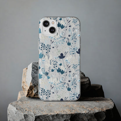 Serene Blue Wildflower Phone Case - Elegant White Background Design - Spring Collection - Flexi Cases Phone Case Pattern Symphony   