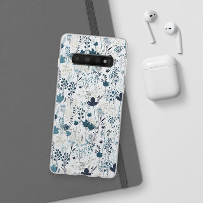 Serene Blue Wildflower Phone Case - Elegant White Background Design - Spring Collection - Flexi Cases Phone Case Pattern Symphony Samsung Galaxy S10  