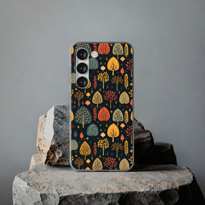 Mid-Century Mosaic: Dappled Leaves and Folk Imagery - Flexible Phone Case