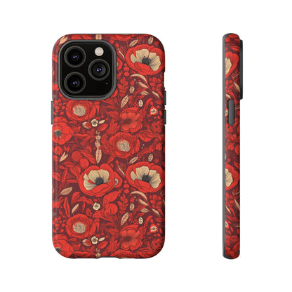 Radiant Spring Blossoms Tough Phone Case - Vibrant Red Floral Design