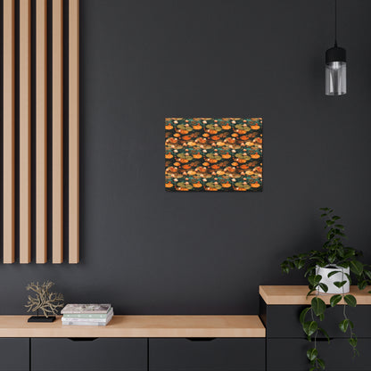 Orange Lotus Whisper: Autumn on the Water - Satin Canvas, Stretched