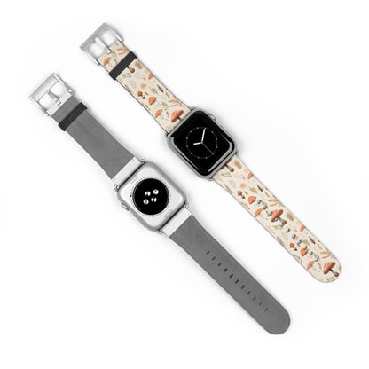 Mushroom Haven: Autumnal Tones Botanical Illustration - Apple Watch Strap