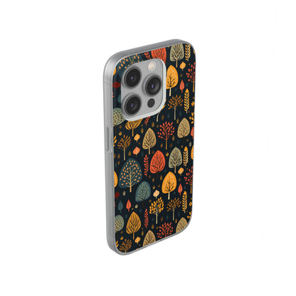 Mid-Century Mosaic: Dappled Leaves and Folk Imagery - Flexible Phone Case