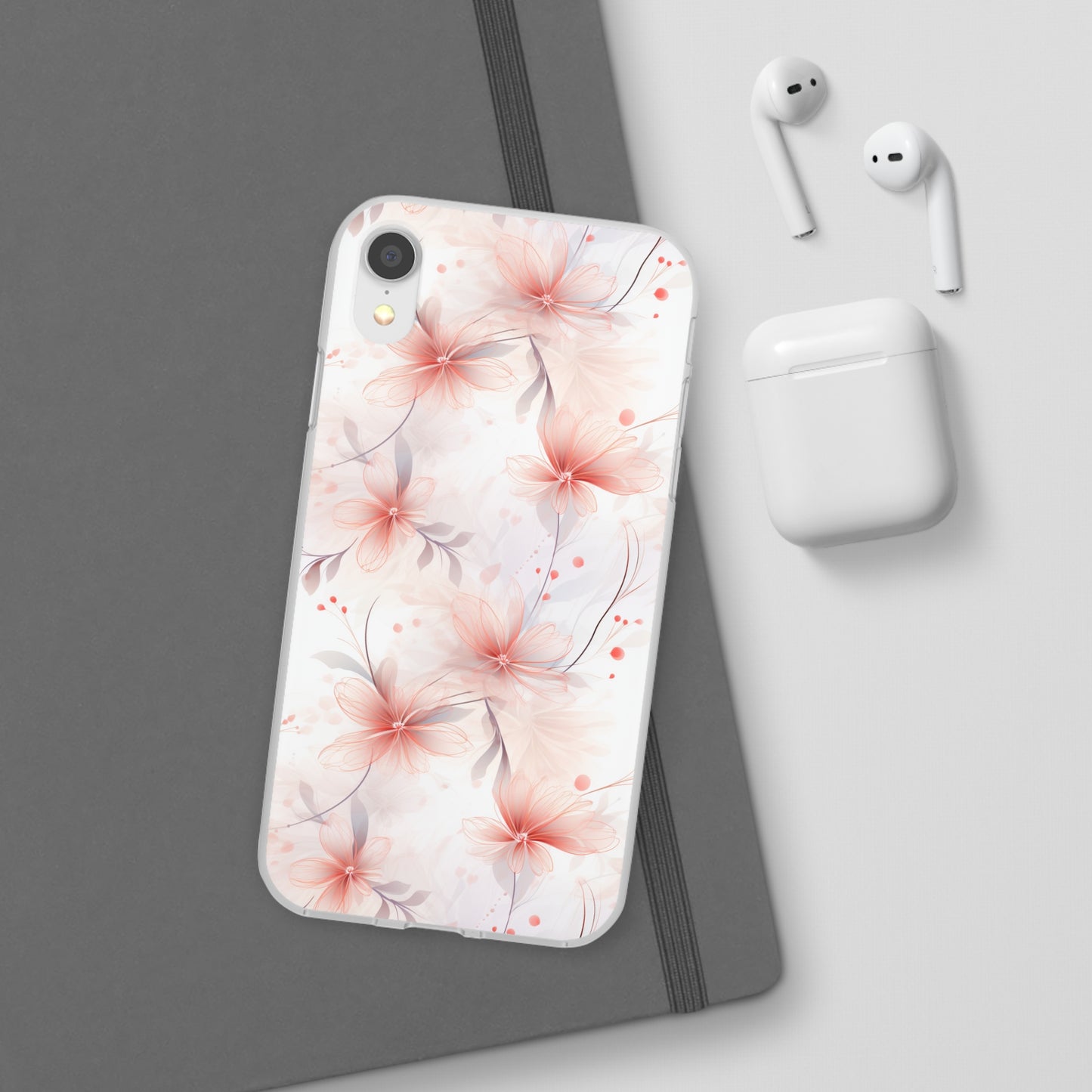 Whispering Petals: Subtle Grey & Pastel Red Gradient Phone Case