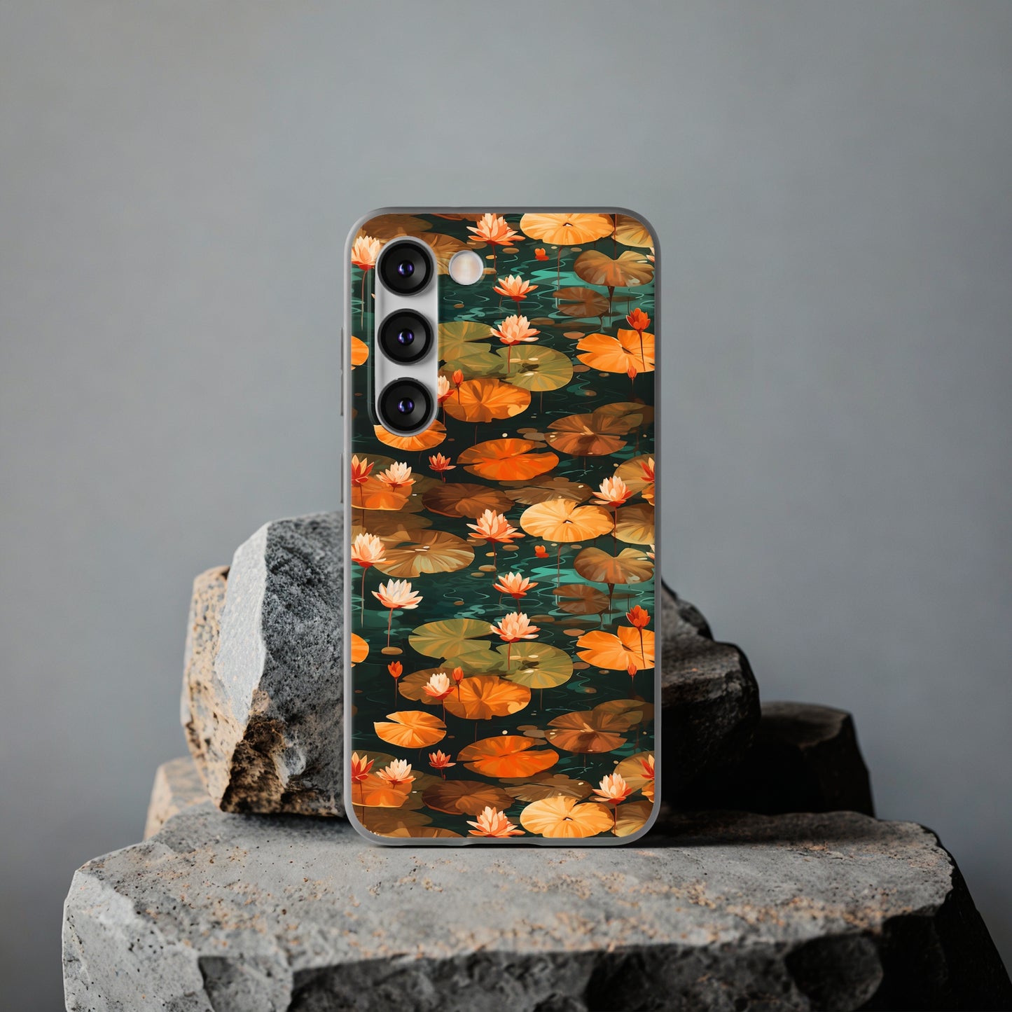 Orange Lotus Whisper: Autumn on the Water - Flexible Phone Case