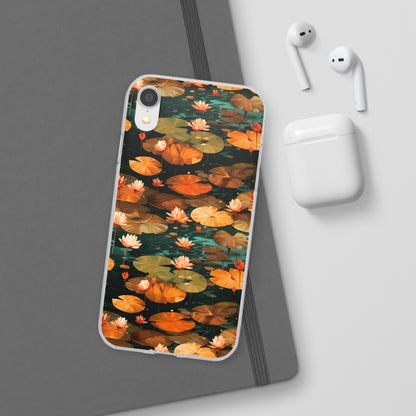 Orange Lotus Whisper: Autumn on the Water - Flexible Phone Case