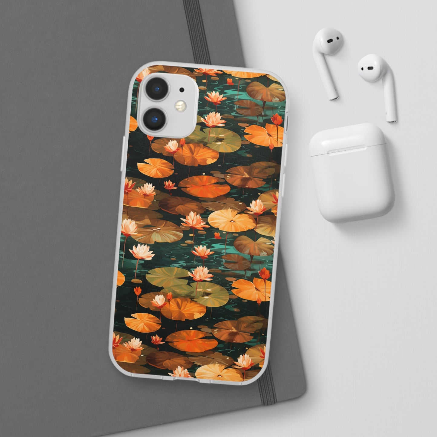 Orange Lotus Whisper: Autumn on the Water - Flexible Phone Case