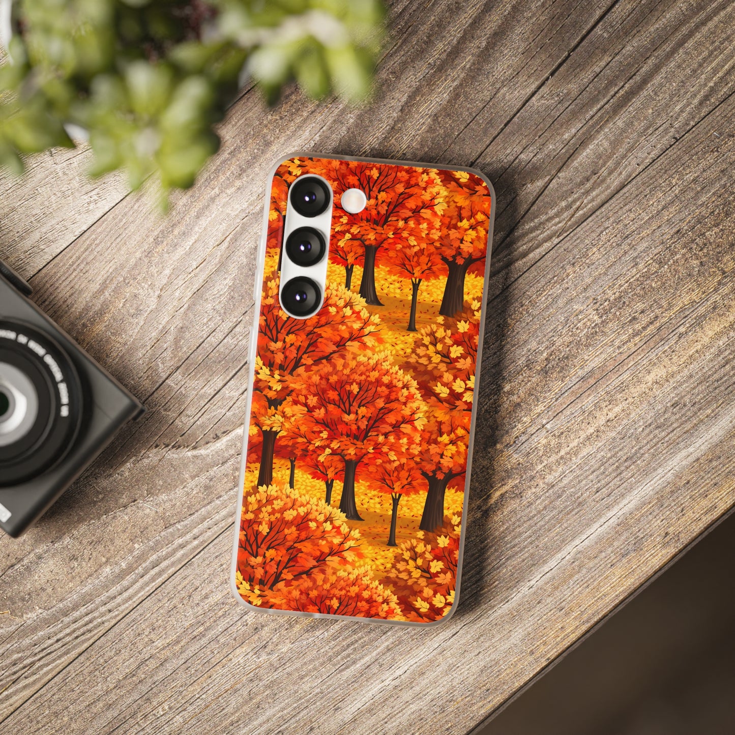 Impasto-Style Woodlands: High-Contrast Autumn Foliage - Flexible Phone Case