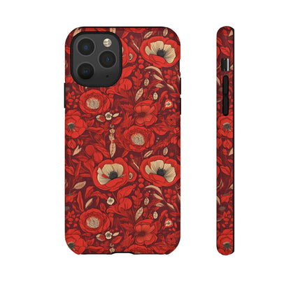 Radiant Spring Blossoms Tough Phone Case - Vibrant Red Floral Design