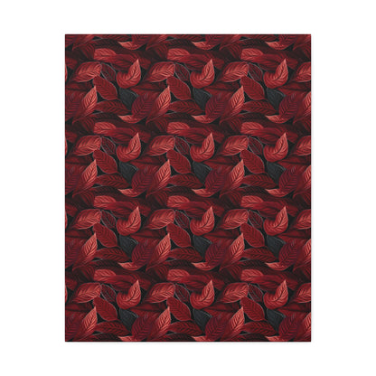 Scarlet Whispers: Lush Autumn Colours in Botanical Bliss - Satin Canvas, Stretched