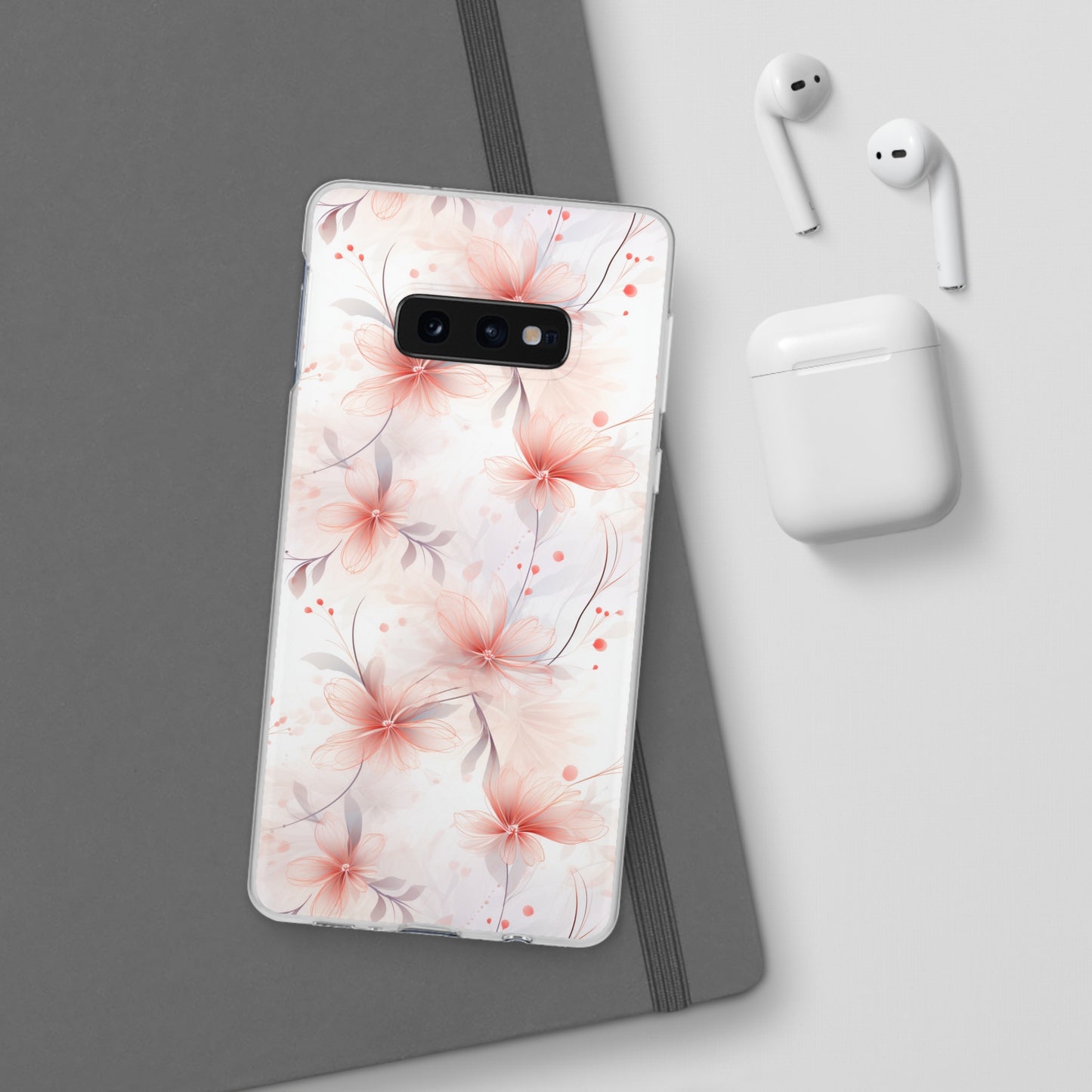 Whispering Petals: Subtle Grey & Pastel Red Gradient Phone Case