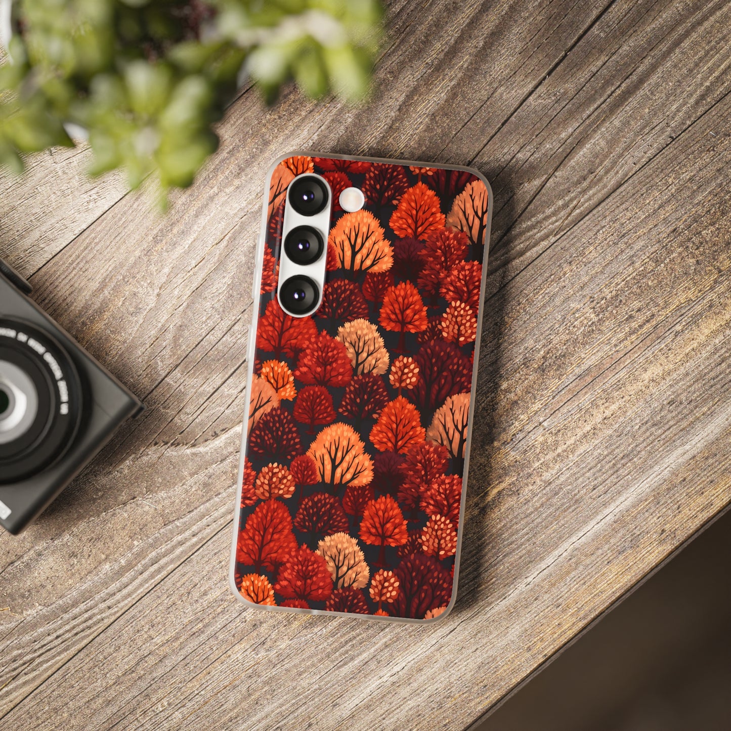 Crimson Forest: Autumn Trees in Vibrant Detail - Flexible Phone Case