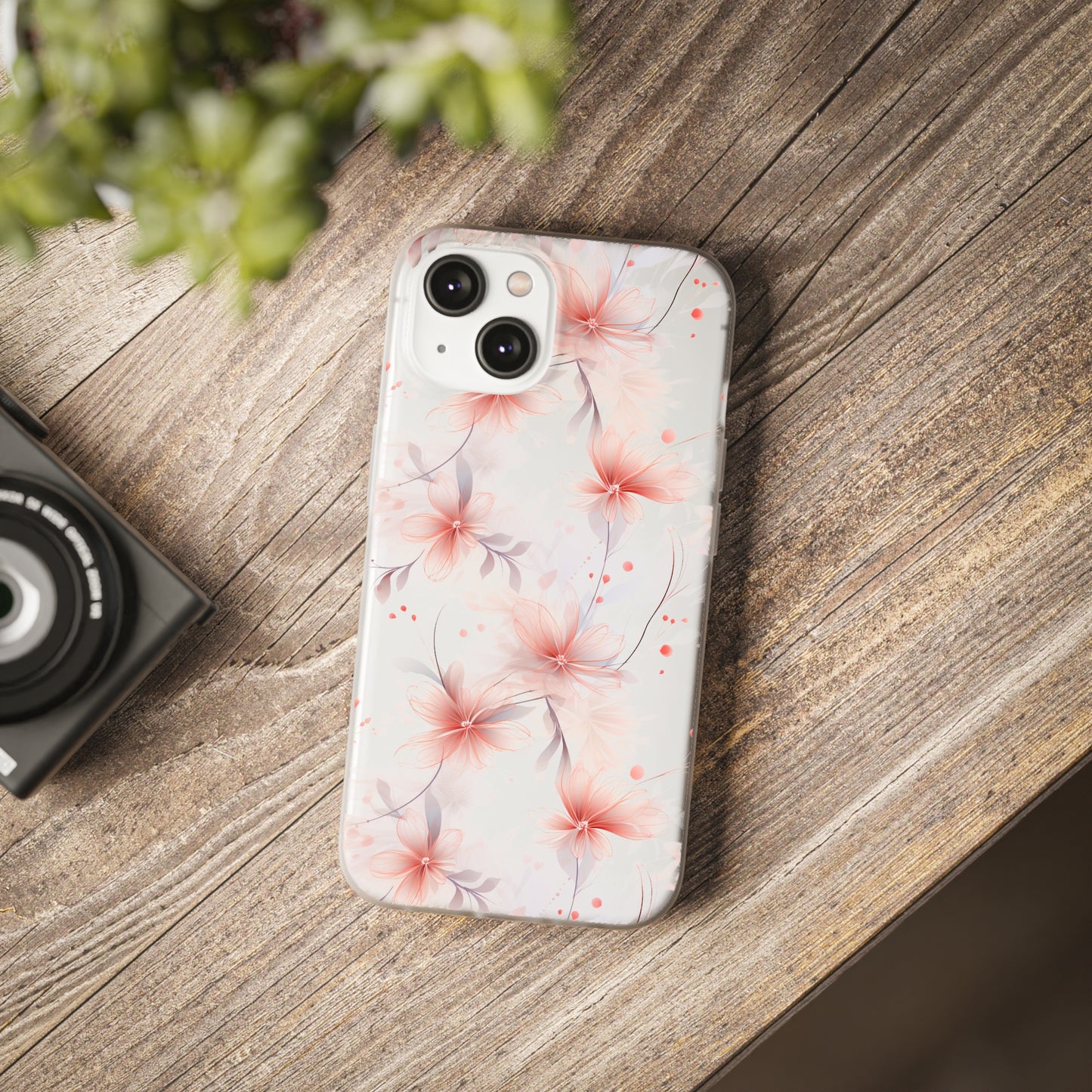 Whispering Petals: Subtle Grey & Pastel Red Gradient Phone Case