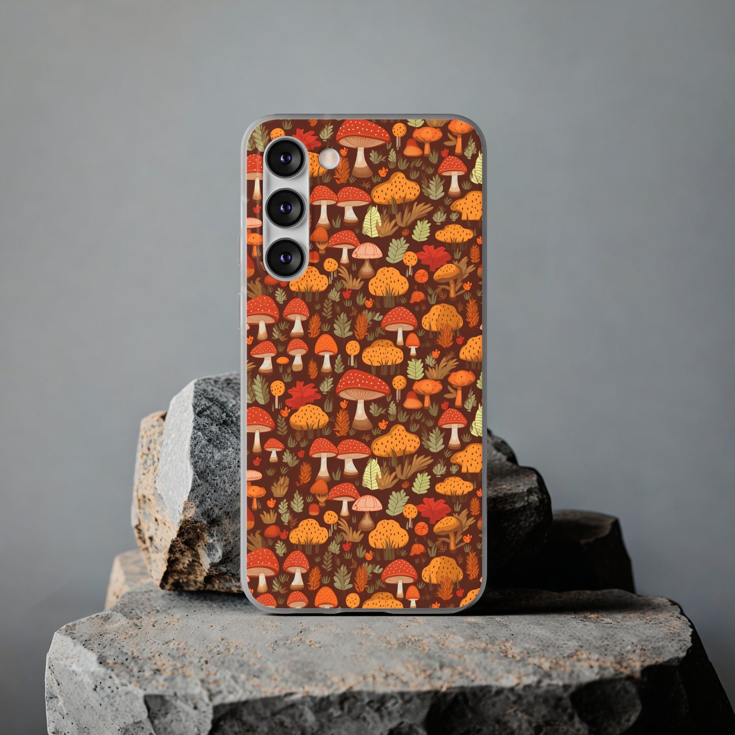 Autumn Spore Wonderland: Enchanting Mushroom and Leaf Designs - Flexible Phone Case