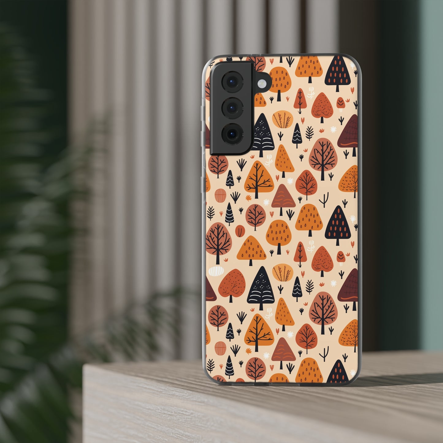 Terracotta Tree Tapestry: A Playful Autumn Mosaic - Flexible Phone Case