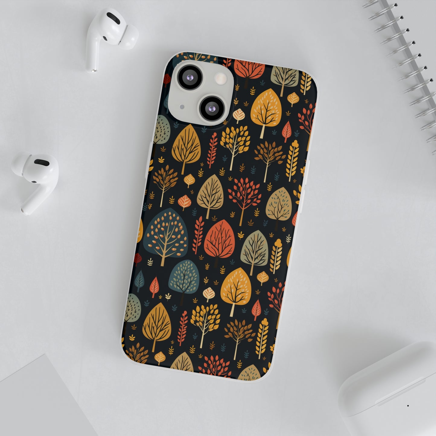 Mid-Century Mosaic: Dappled Leaves and Folk Imagery - Flexible Phone Case