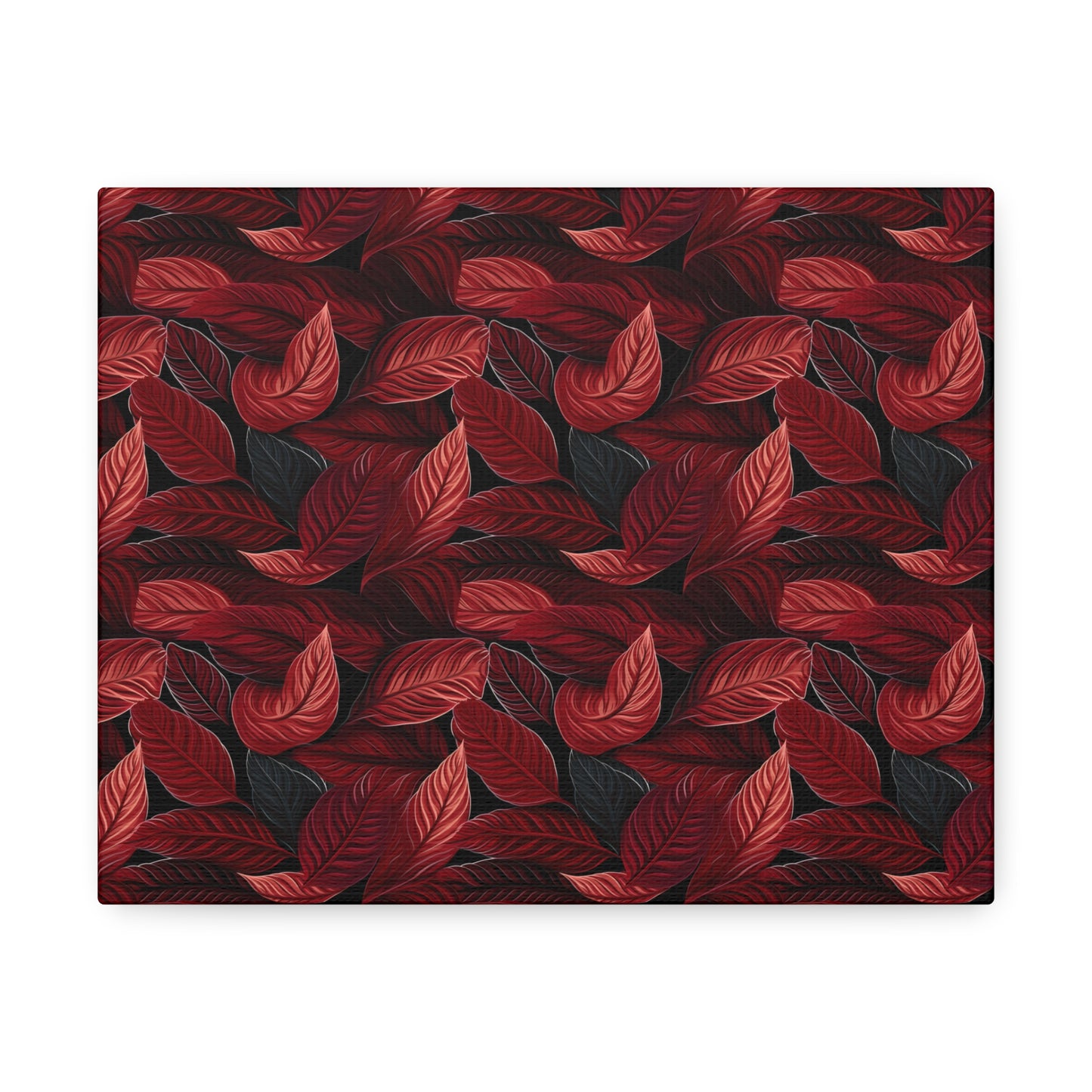 Scarlet Whispers: Lush Autumn Colours in Botanical Bliss - Satin Canvas, Stretched