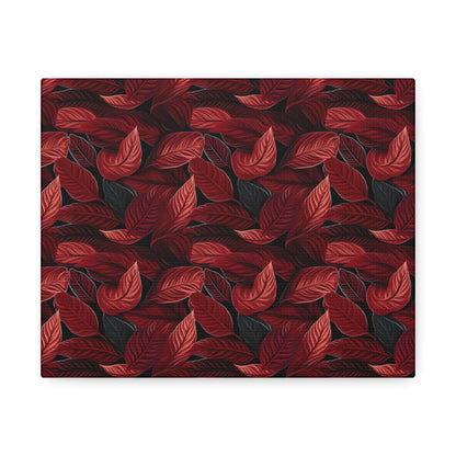 Scarlet Whispers: Lush Autumn Colours in Botanical Bliss - Satin Canvas, Stretched