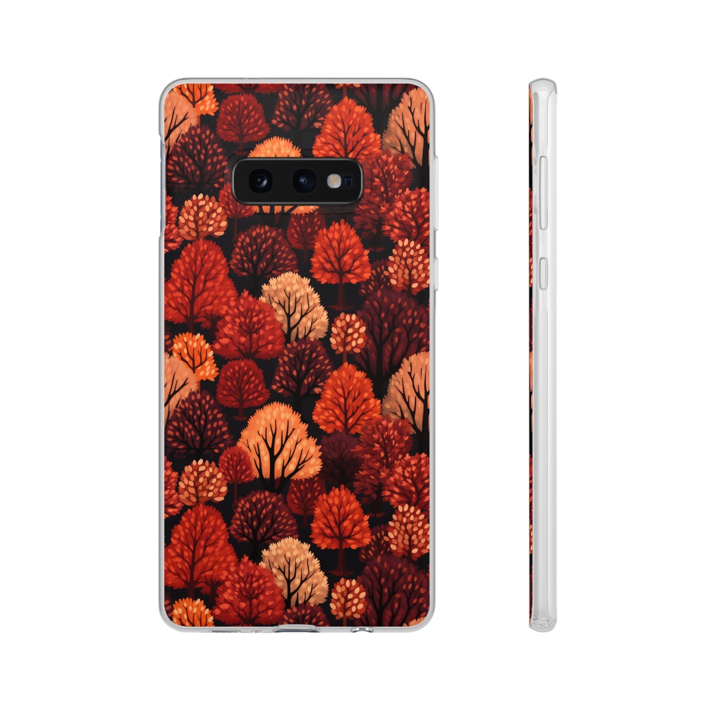 Crimson Forest: Autumn Trees in Vibrant Detail - Flexible Phone Case