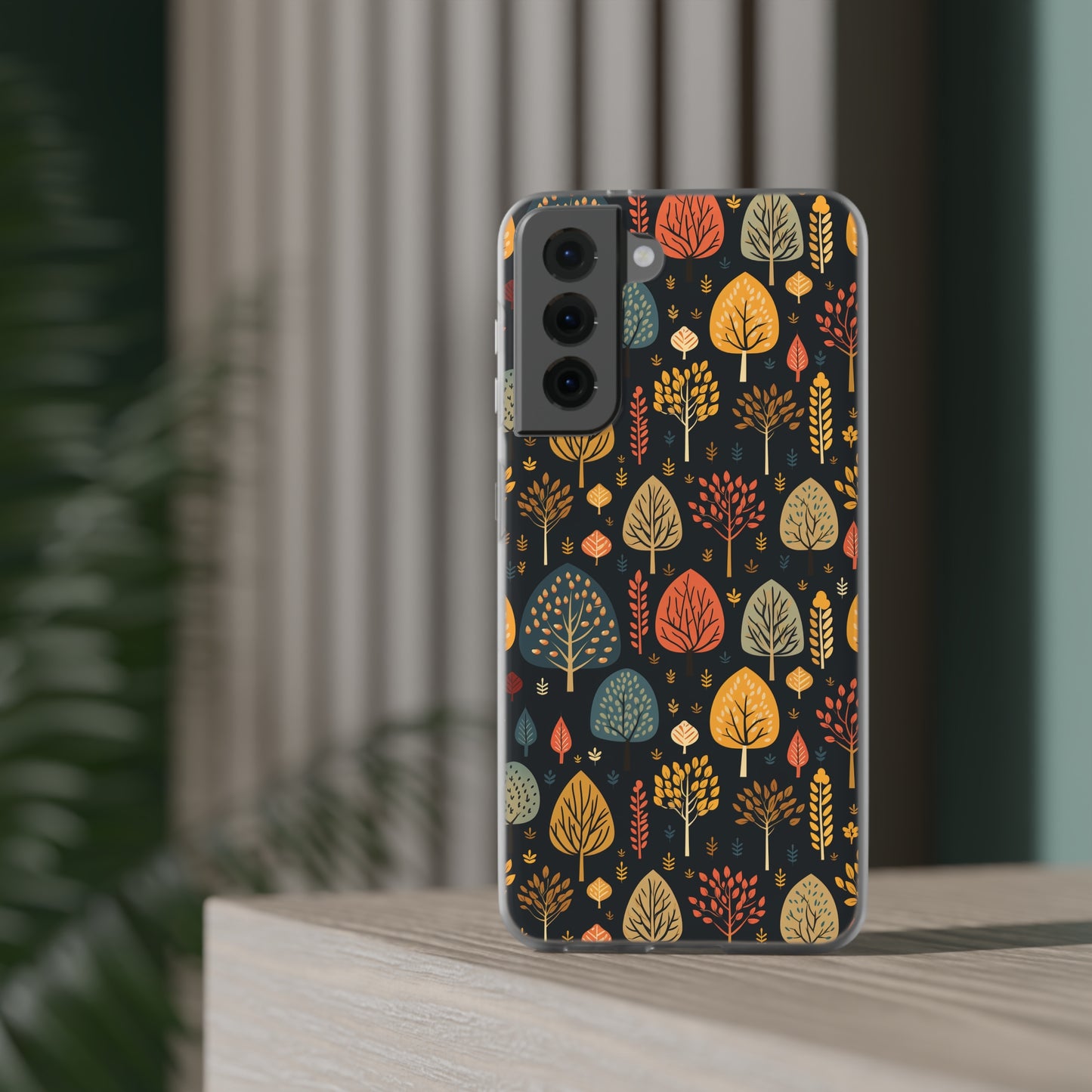 Mid-Century Mosaic: Dappled Leaves and Folk Imagery - Flexible Phone Case