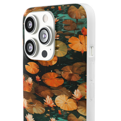 Orange Lotus Whisper: Autumn on the Water - Flexible Phone Case