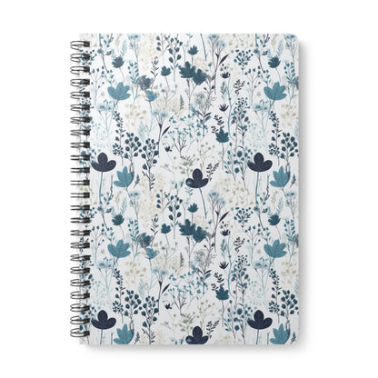 Serene Blue Wildflower Notebook - Spiral Bound with Lined Pages for Nature Lovers - Wirobound Softcover Notebook, A5 Paper products Pattern Symphony   