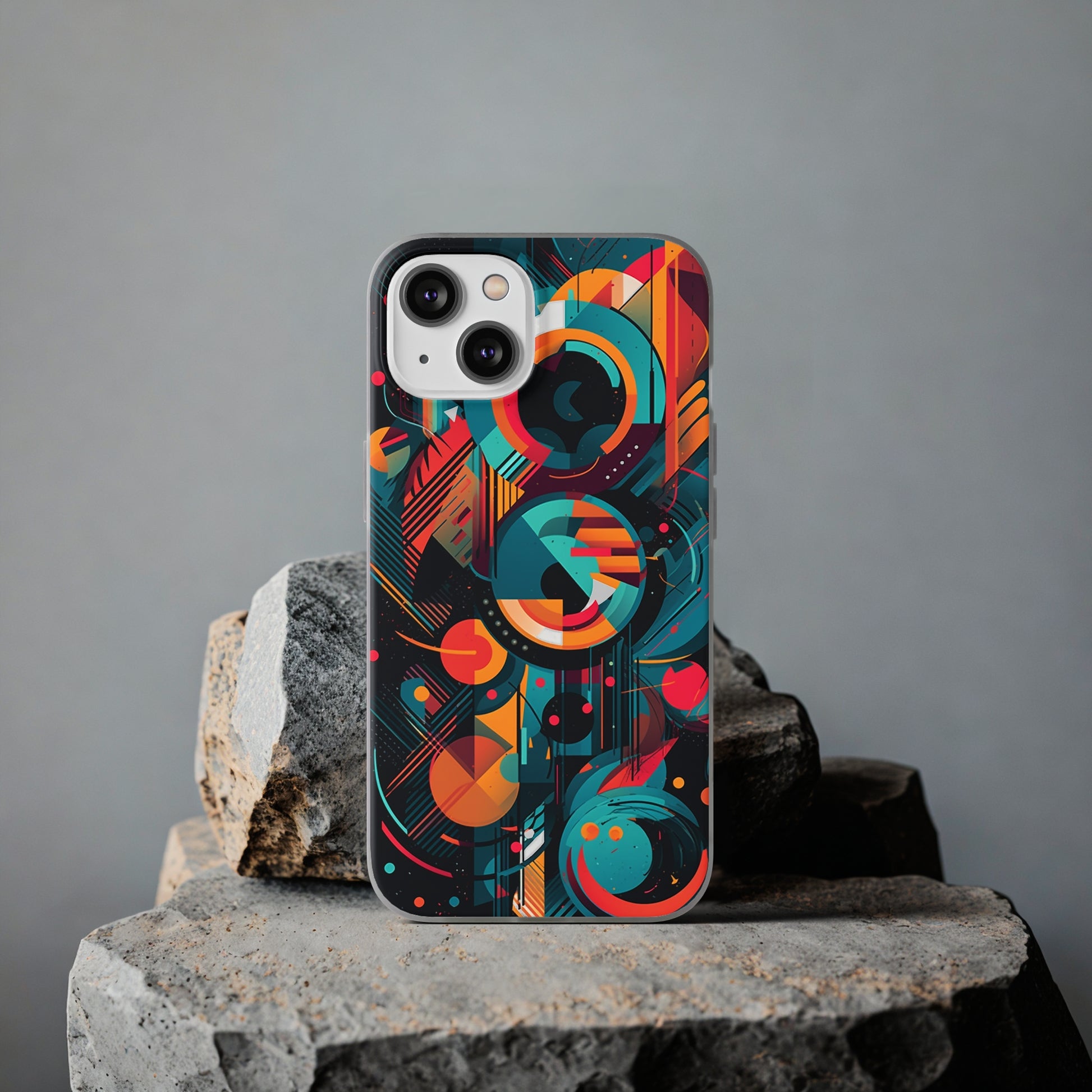 Vibrant Geometric Fusion Phone Case - Bold Squares & Circles Design - Flexi Cases Phone Case Pattern Symphony   