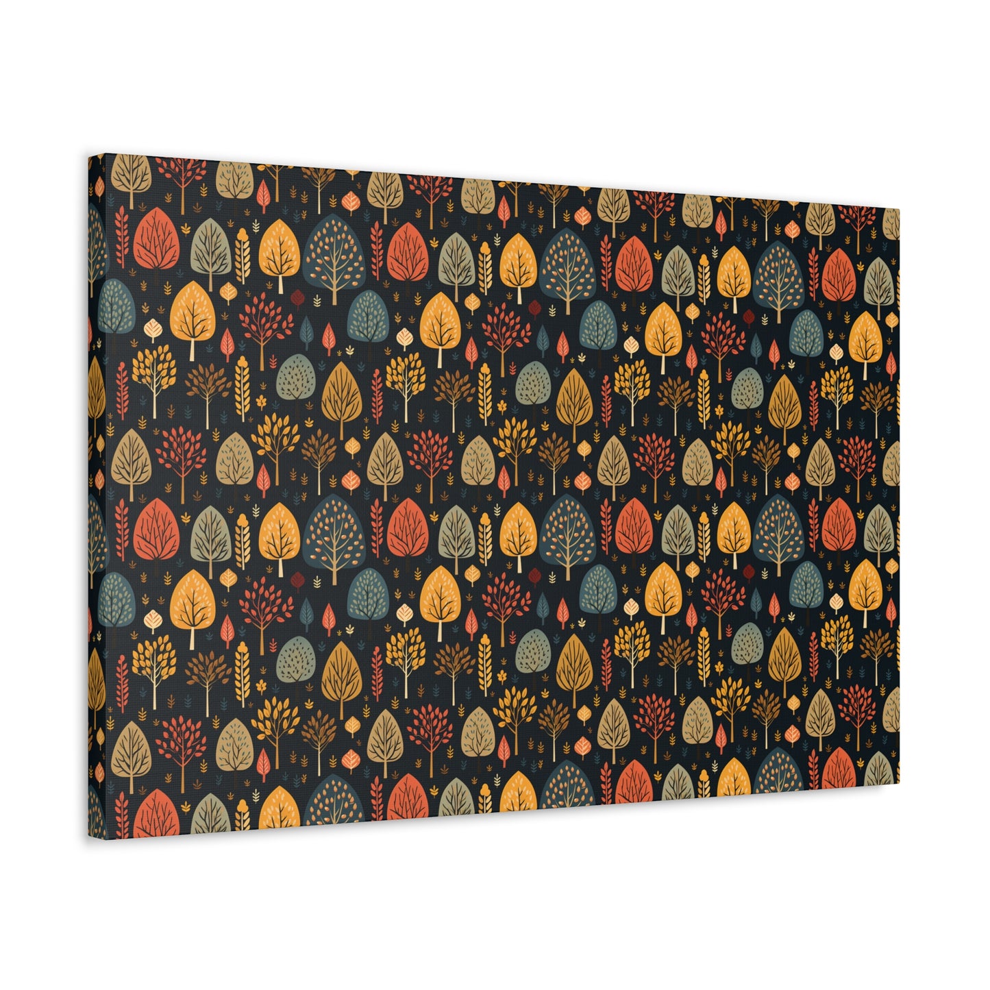 Mid-Century Mosaic: Dappled Leaves and Folk Imagery - Satin Canvas, Stretched