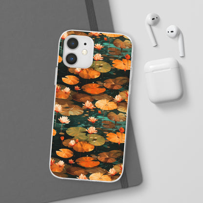 Orange Lotus Whisper: Autumn on the Water - Flexible Phone Case