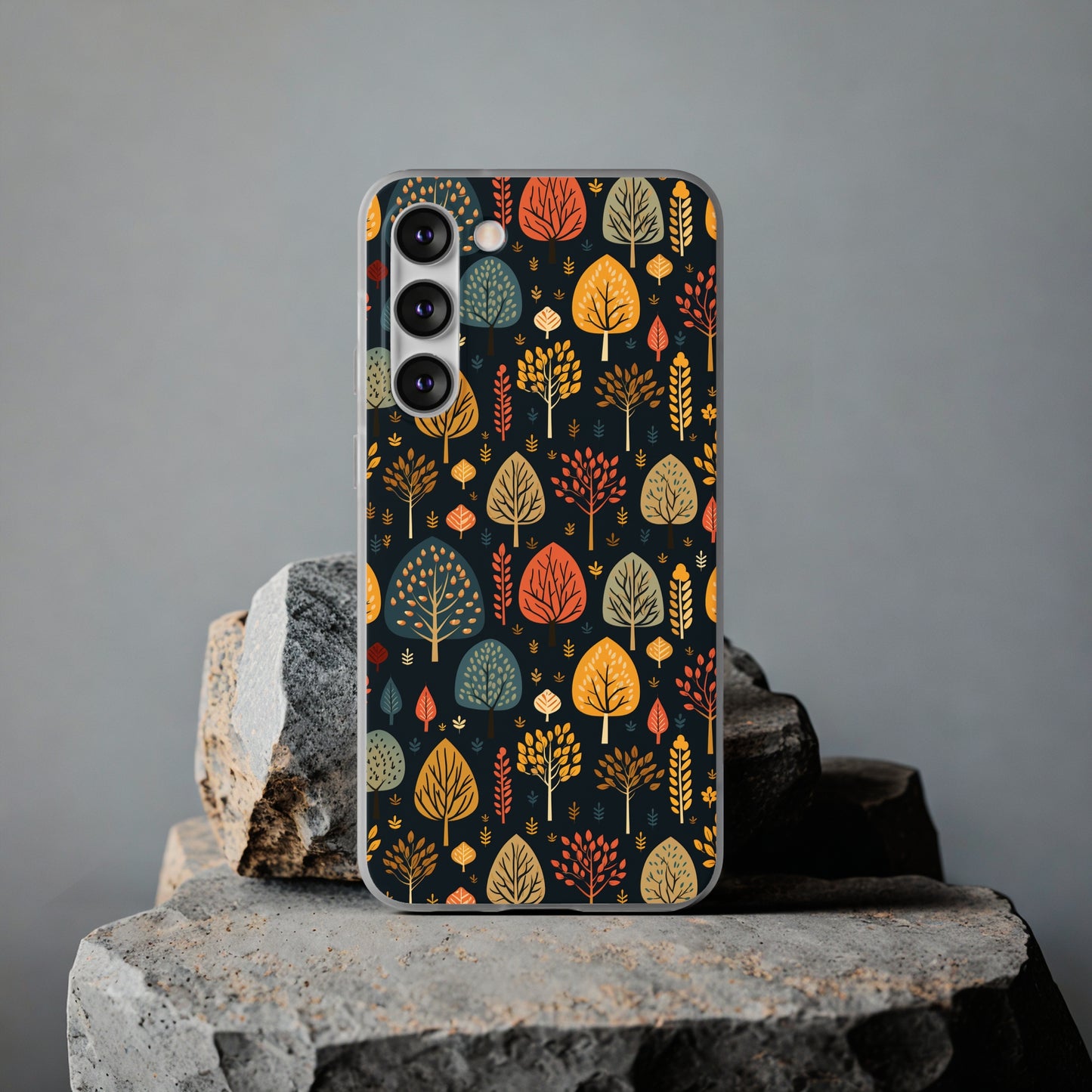 Mid-Century Mosaic: Dappled Leaves and Folk Imagery - Flexible Phone Case