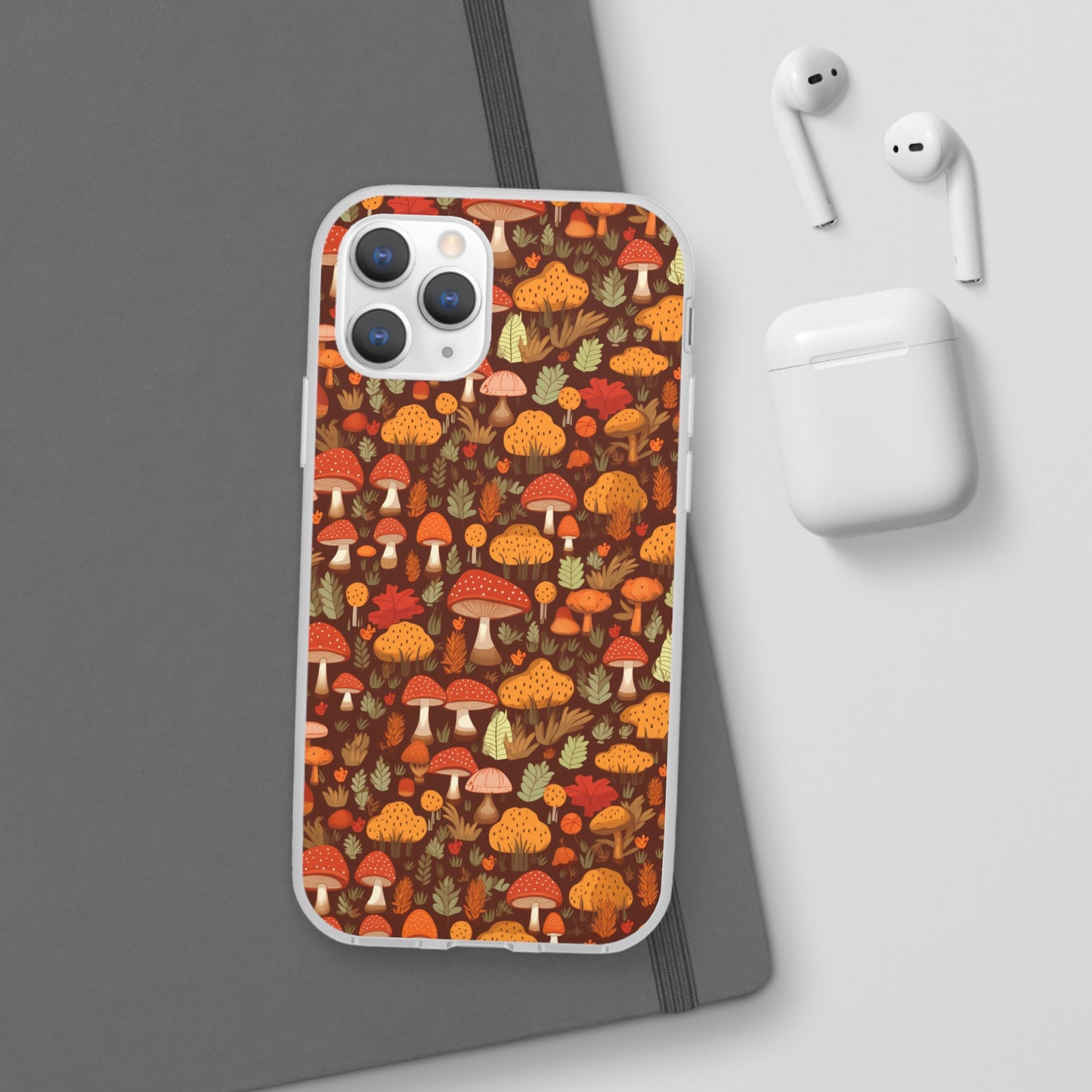 Autumn Spore Wonderland: Enchanting Mushroom and Leaf Designs - Flexible Phone Case