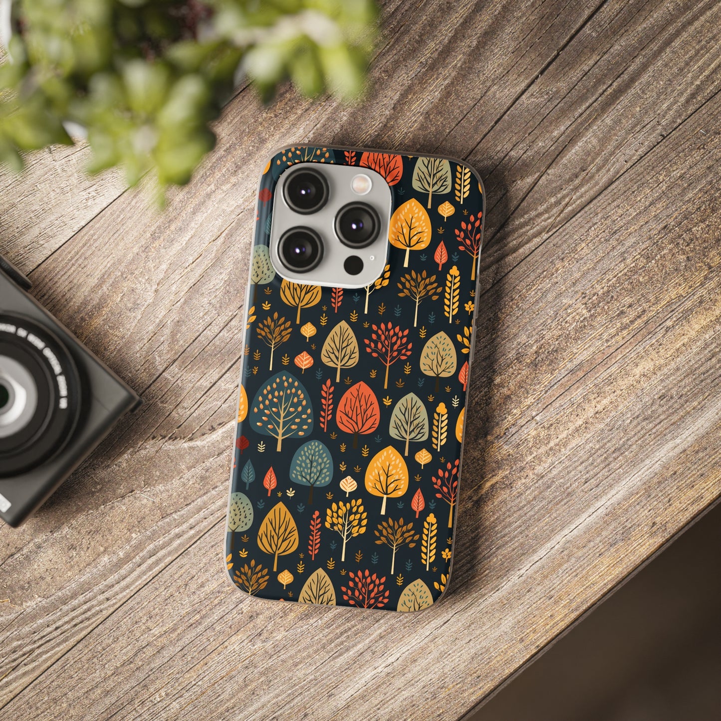 Mid-Century Mosaic: Dappled Leaves and Folk Imagery - Flexible Phone Case