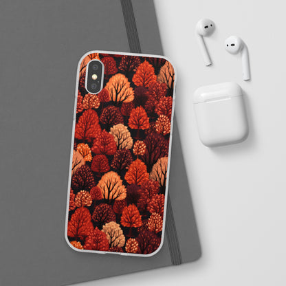 Crimson Forest: Autumn Trees in Vibrant Detail - Flexible Phone Case