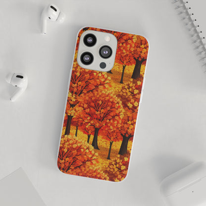 Impasto-Style Woodlands: High-Contrast Autumn Foliage - Flexible Phone Case