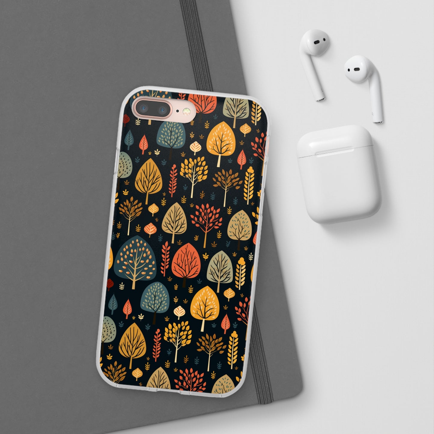 Mid-Century Mosaic: Dappled Leaves and Folk Imagery - Flexible Phone Case