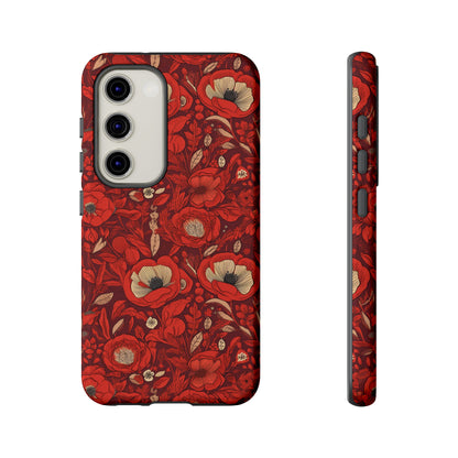 Radiant Spring Blossoms Tough Phone Case - Vibrant Red Floral Design