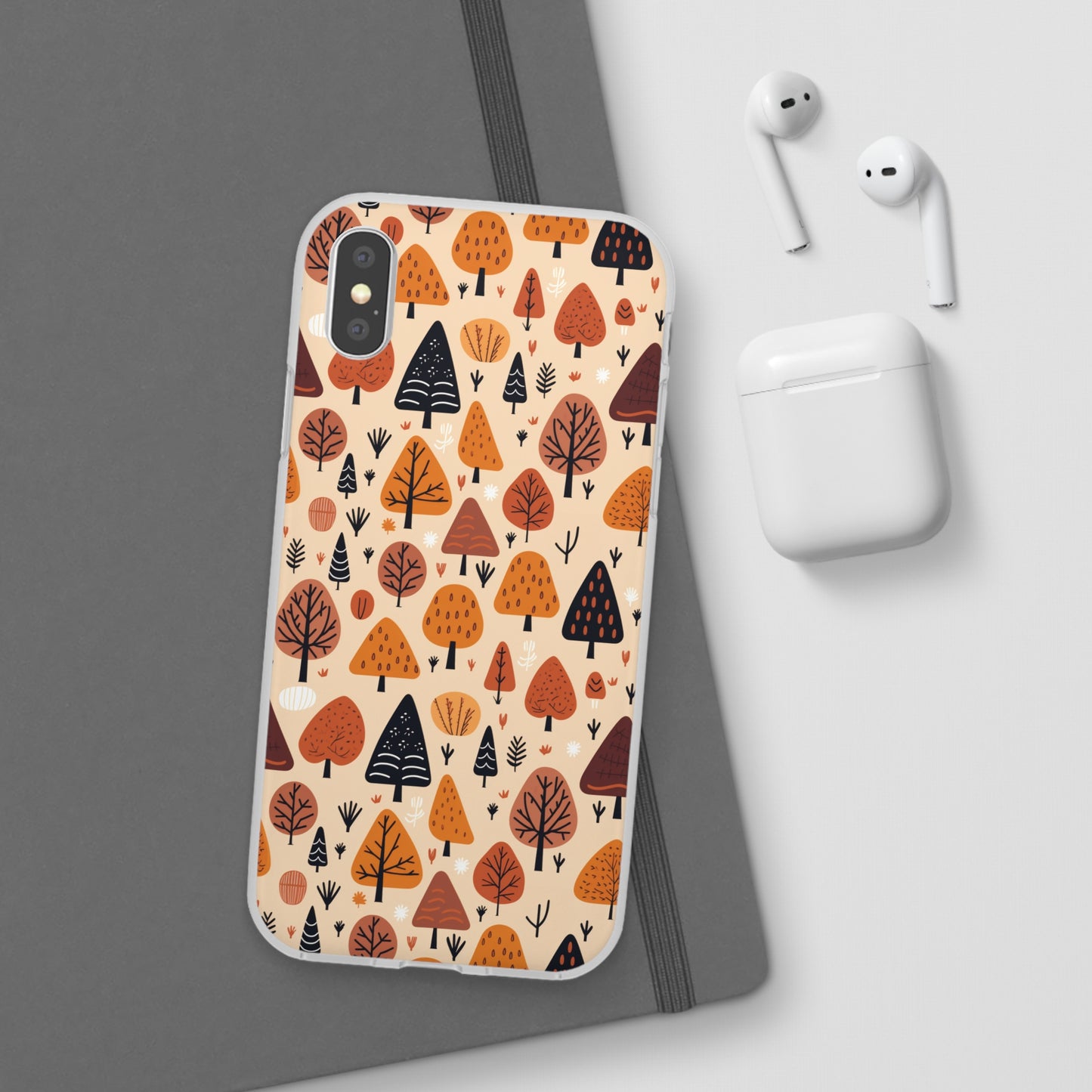 Terracotta Tree Tapestry: A Playful Autumn Mosaic - Flexible Phone Case